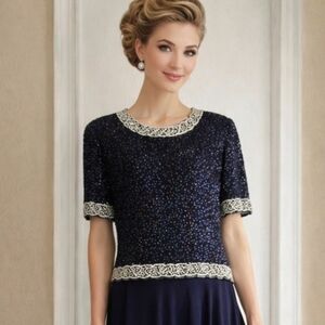 ⭐️ Host Pick ⭐️ Laurence Kazar | Vintage Navy Beaded Sequin Gown